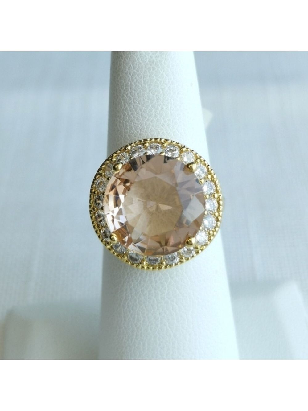 Morganite cz cocktail ring 18k gold overlay size 6 🆕